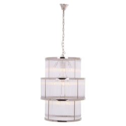 Olivia's Salsa 3 Tier Drum Chandelier Nickel Finish