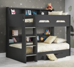 Orion - Single - Kids Bunk Bed - Storage - Dark Grey - Wooden - 3ft - Happy Beds