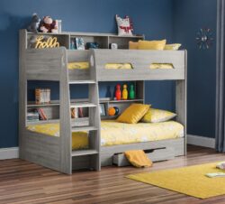 Orion - Single - Kids Bunk Bed - Storage - Grey - Wood - 3ft - Happy Beds