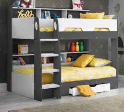 Orion - Single - Kids Bunk Bed - Storage - Grey and White - Wood - 3ft - Happy Beds