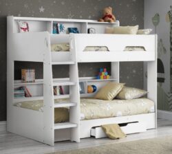 Orion - Single - Kids Bunk Bed - Storage - White - Wood - 3ft - Happy Beds