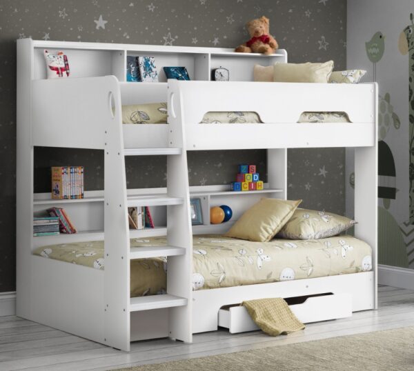 Orion - Single - Kids Bunk Bed - Storage - White - Wood - 3ft - Happy Beds