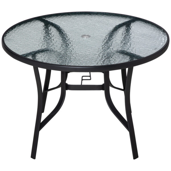 Outsunny 106cm Round Garden Dining Table with Parasol Hole Tempered Glass Top Steel Frame Aosom UK