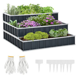 Outsunny 118 x 118cm Raised Planter, 3-Tier Modular Garden Bed for Herbs and Flowers, Open-Bottom Design, Grey Aosom UK