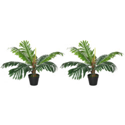 Outsunny 2 Pack 60cm Artificial Palm Tree Decorative Plant with Nursery Pot, Fake Tropical Tree for Indoor Outdoor Décor Aosom UK