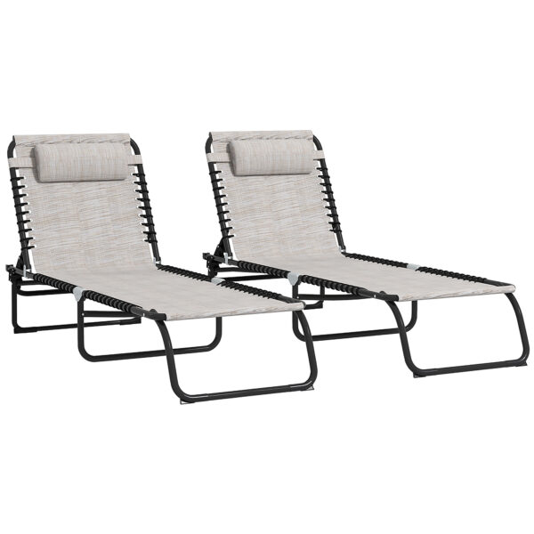 Outsunny 2 Piece Folding Sun Lounger Set, Beach Chaise Chair, 4 Position Adjustable, Garden Cot Camping Recliner, Cream White Aosom UK