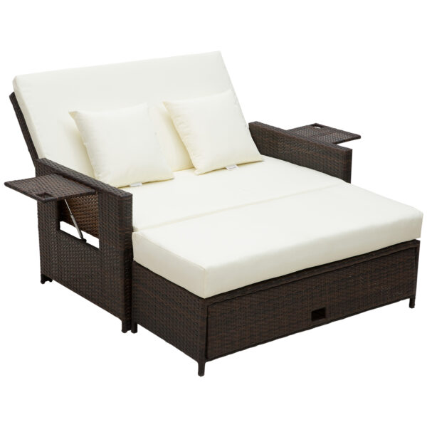 Outsunny 2 Seater Assembled Garden Patio Outdoor Rattan Furniture Sofa Sun Lounger Daybed with Fire Retardant Sponge - Brown Aosom UK
