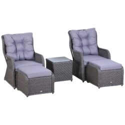 Outsunny 2 Seater Deluxe Garden Rattan Furniture Sofa Chair & Stool Table Set Patio Wicker Weave Furniture Set Aluminium Frame, Grey Aosom UK