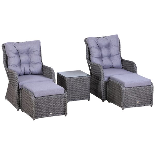 Outsunny 2 Seater Deluxe Garden Rattan Furniture Sofa Chair & Stool Table Set Patio Wicker Weave Furniture Set Aluminium Frame, Grey Aosom UK
