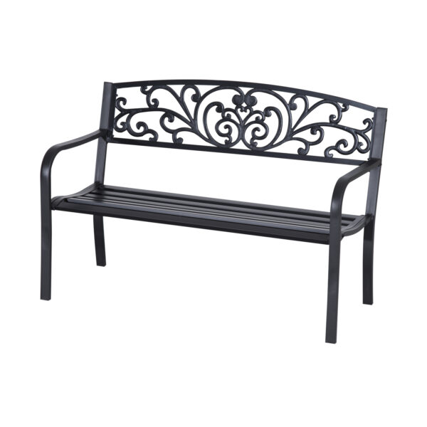Outsunny 2 Seater Metal Garden Park Bench Porch Outdoor Furniture Patio Chair Seat Black Aosom UK