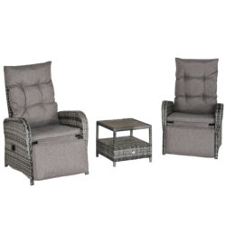 Outsunny 2 Seater Patio Rattan Wicker Chaise Lounge Sofa Set Bistro Conversation Furniture with Cushion for Patio Yard Porch Mixed Grey Aosom UK