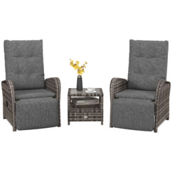 Outsunny 2 Seater Patio Rattan Wicker Chaise Lounge Sofa Set w/ Cushion for Patio Yard Porch