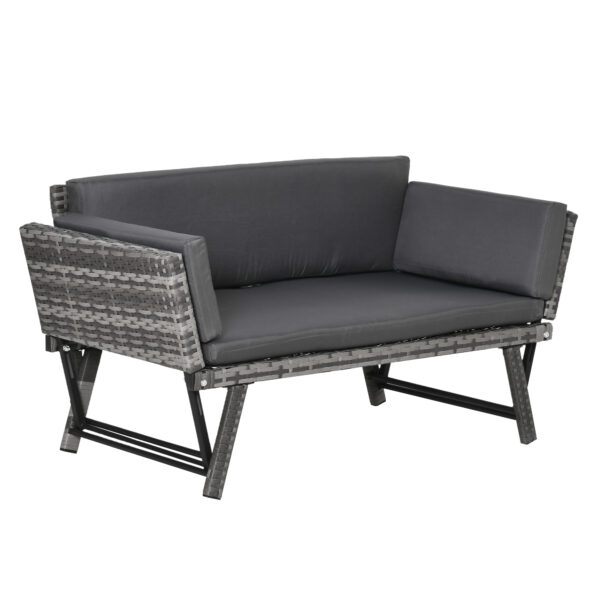 Outsunny 2 Seater Rattan Folding Daybed Sofa Bench Garden Chaise Lounger Loveseat with Cushion Outdoor Patio Grey Aosom UK
