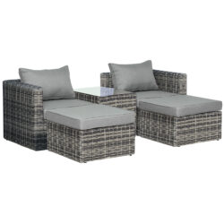 Outsunny 2 Seater Rattan Garden Furniture Set w/ Tall Glass-Top Table Aluminium Frame Balcony Sofa, Mixed Grey Aosom UK
