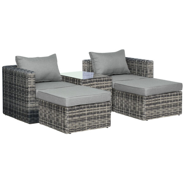 Outsunny 2 Seater Rattan Garden Furniture Set w/ Tall Glass-Top Table Aluminium Frame Balcony Sofa, Mixed Grey Aosom UK