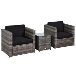 Outsunny 2 Seater Rattan Garden Furniture Sofa Furniture Set W/Cushions, Steel Frame-Grey Aosom UK