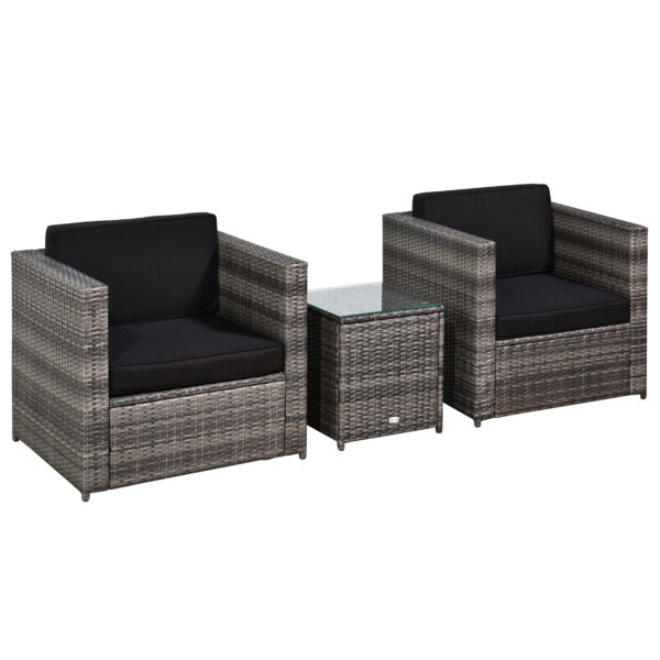 Outsunny 2 Seater Rattan Garden Furniture Sofa Furniture Set W/Cushions, Steel Frame-Grey Aosom UK