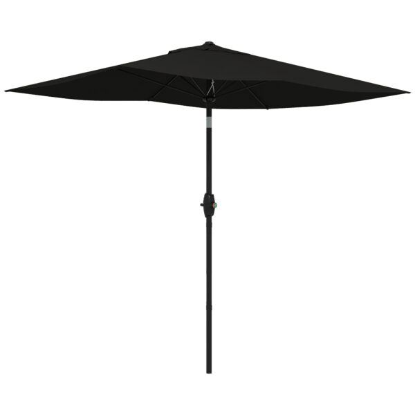 Outsunny 2 x 3(m) Garden Parasol Umbrella, Rectangular Market Umbrella Sun Shade w/ Crank & Push Button, 6 Ribs, Aluminium Pole, Black Aosom UK