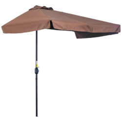 Outsunny 2.3m Patio Semi Round Half Parasol Umbrella with Metal Frame Crank Handle for Balcony- NO BASE INCLUDED, Brown