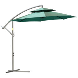 Outsunny 2.7m Cantilever Banana Parasol with Crank Handle, Double Tier Canopy & Cross Base, Outdoor Hanging Sun Shade, Green Aosom UK