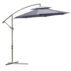 Outsunny 2.7m Garden Banana Parasol Cantilever Umbrella with Crank Handle, Double Tier Canopy and Cross Base, Hanging Sun Shade, Grey Aosom UK