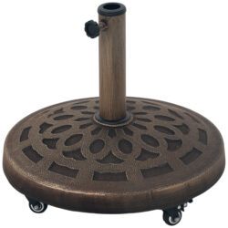 Outsunny 21kg Resin Garden Parasol Base with Wheels, Round Umbrella Stand for 34, 38, 48 mm Umbrella Poles for Deck Poolside, Bronze Tone