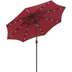 Outsunny 24 LED Solar Powered Parasol Umbrella-Wine Red Aosom UK