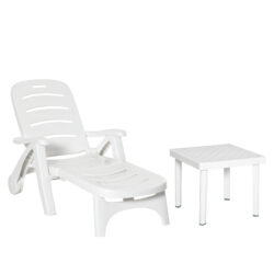 Outsunny 2pcs Garden Furniture Set Outdoor Furniture Set Dining Table, 1 Lounge Chair and 1 Garden Side Table White Aosom UK