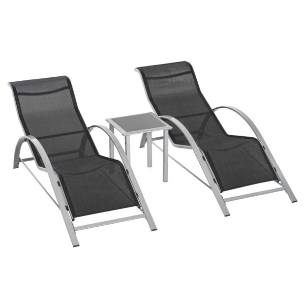 Outsunny 3 Pieces Lounge Chair Set Garden Outdoor Recliner Sunbathing Chair with Table, Black Aosom UK