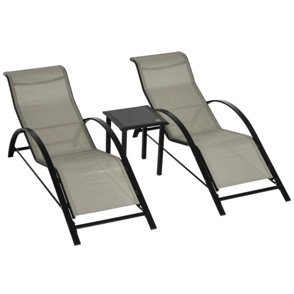 Outsunny 3 Pieces Lounge Chair Set Garden Outdoor Recliner Sunbathing Chair with Table, Grey Aosom UK