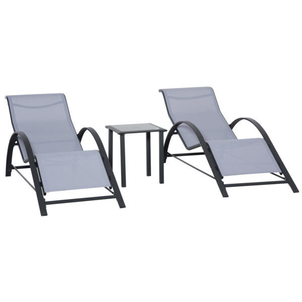 Outsunny 3 Pieces Lounge Chair Set Garden Outdoor Recliner Sunbathing Chair with Table, Light Grey Aosom UK