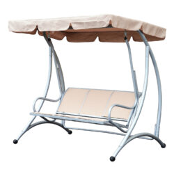 Outsunny 3 Seater Bench Steel Outdoor Patio Porch Swing Chair with Adjustable Canopy - Beige Aosom UK
