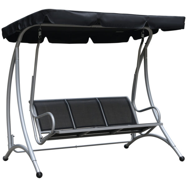 Outsunny 3 Seater Bench Steel Outdoor Patio Porch Swing Chair with Adjustable Canopy - Black Aosom UK
