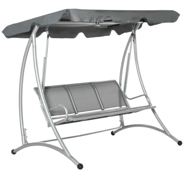 Outsunny 3 Seater Bench Steel Outdoor Patio Porch Swing Chair with Adjustable Canopy - Dark Grey Aosom UK