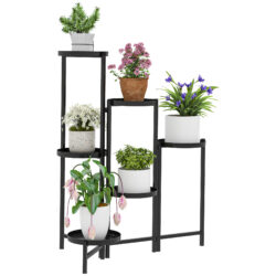 Outsunny 3 Tier Plant Stand Indoor Outdoor, Foldable Corner Plant Stands for Multiple Plants for Patio Garden Balcony Living Room, Black