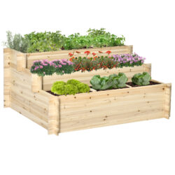 Outsunny 3 Tier Raised Garden Bed Elevated Planter Flower Box with 9 Grow Grids and Non-woven Fabric for Vegetables, Flower, Herb Aosom UK
