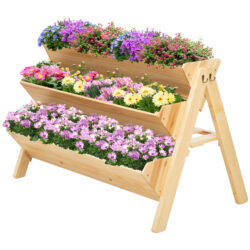 Outsunny 3 Tier Wooden Garden Raised Bed Vertical Plant Bed with Clapboard and Hooks, 120 x 68 x 80cm Aosom UK
