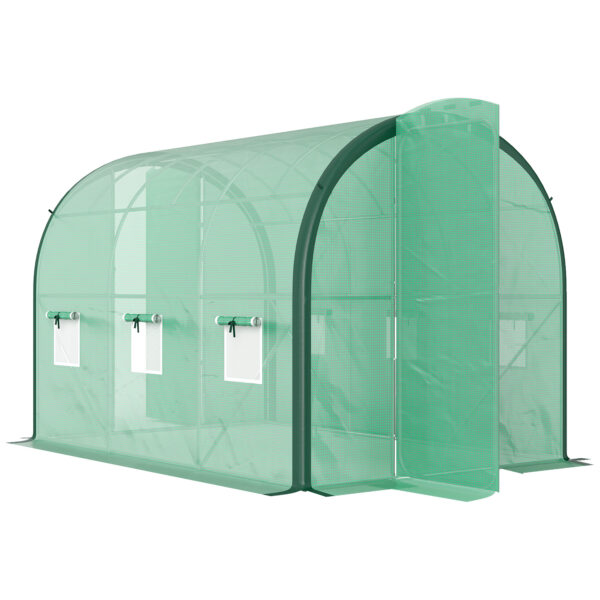 Outsunny 3 x 2m Polytunnel Greenhouse, Walk-in Tent with Steel Frame, PE Cocer, Vents & Doors foR Plant Growth, Green Aosom UK
