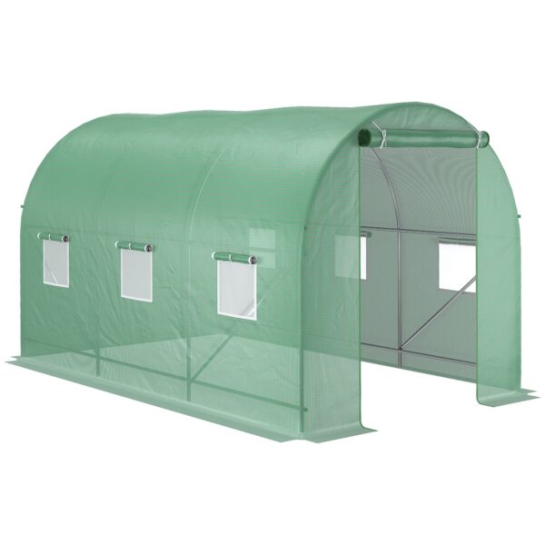 Outsunny 3.5 x 2 x 2m Walk-in Greenhouse with Steel Frame, PE Cover, Roll Up Door & 6 Vnets for Outdoor Plant Growth, Green Aosom UK