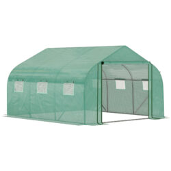 Outsunny 3.5 x 3 x 2m Walk-in Greenhouse with PE Cover, Roll-Up Door and 6 Windows, Portable Outdoor Plant Shelter,Green Aosom UK