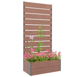 Outsunny 34 x 69.5cm Garden Planter Box, Back Trellis Design for Small Spaces, Balcony and Patio Gardening, Light Brown Aosom UK