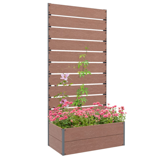 Outsunny 34 x 69.5cm Garden Planter Box, Back Trellis Design for Small Spaces, Balcony and Patio Gardening, Light Brown Aosom UK