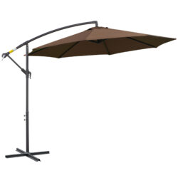 Outsunny 3M Brown Cantilever Umbrella, Hanging Banana Parasol, Steel Frame, for Patio Sun Shade Aosom UK