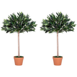 Outsunny 3ft Artificial Olive Tree Indoor Plant Greenery for Home Office Potted in An Orange Pot Set of 2 Aosom UK