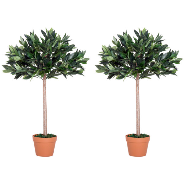 Outsunny 3ft Artificial Olive Tree Indoor Plant Greenery for Home Office Potted in An Orange Pot Set of 2 Aosom UK