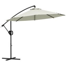 Outsunny 3(m) Cantilever Parasol with Cross Base, Banana Parasol with Crank Handle, Tilt and 8 Ribs, Round Hanging Patio Umbrella