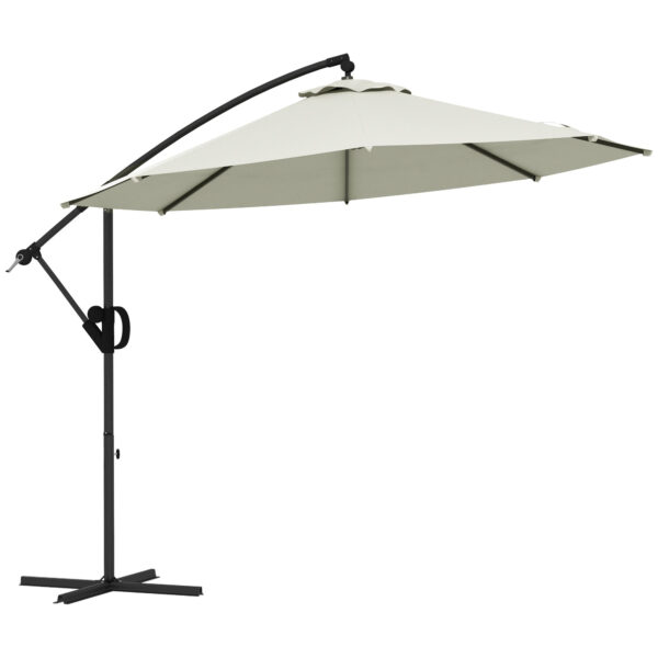 Outsunny 3(m) Cantilever Parasol with Cross Base, Banana Parasol with Crank Handle, Tilt and 8 Ribs, Round Hanging Patio Umbrella
