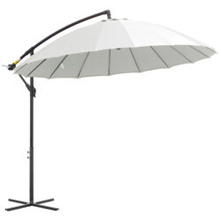 Outsunny 3(m) Cantilever Shanghai Parasol Garden Hanging Banana Sun Umbrella with Crank Handle, 18 Sturdy Ribs and Cross Base, Off-White Aosom UK