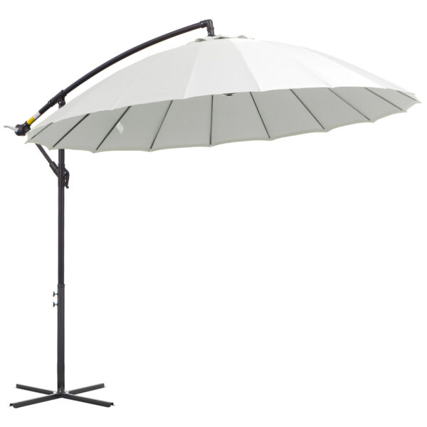 Outsunny 3(m) Cantilever Shanghai Parasol Garden Hanging Banana Sun Umbrella with Crank Handle, 18 Sturdy Ribs and Cross Base, Off-White Aosom UK