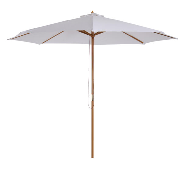 Outsunny 3(m) Fir Wooden Parasol Garden Umbrellas 8 Ribs Bamboo Sun Shade Patio Outdoor Umbrella Canopy, Cream White Aosom UK